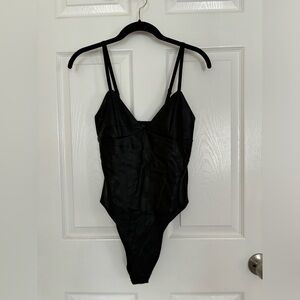 Faux leather black sexy one piece bodysuit